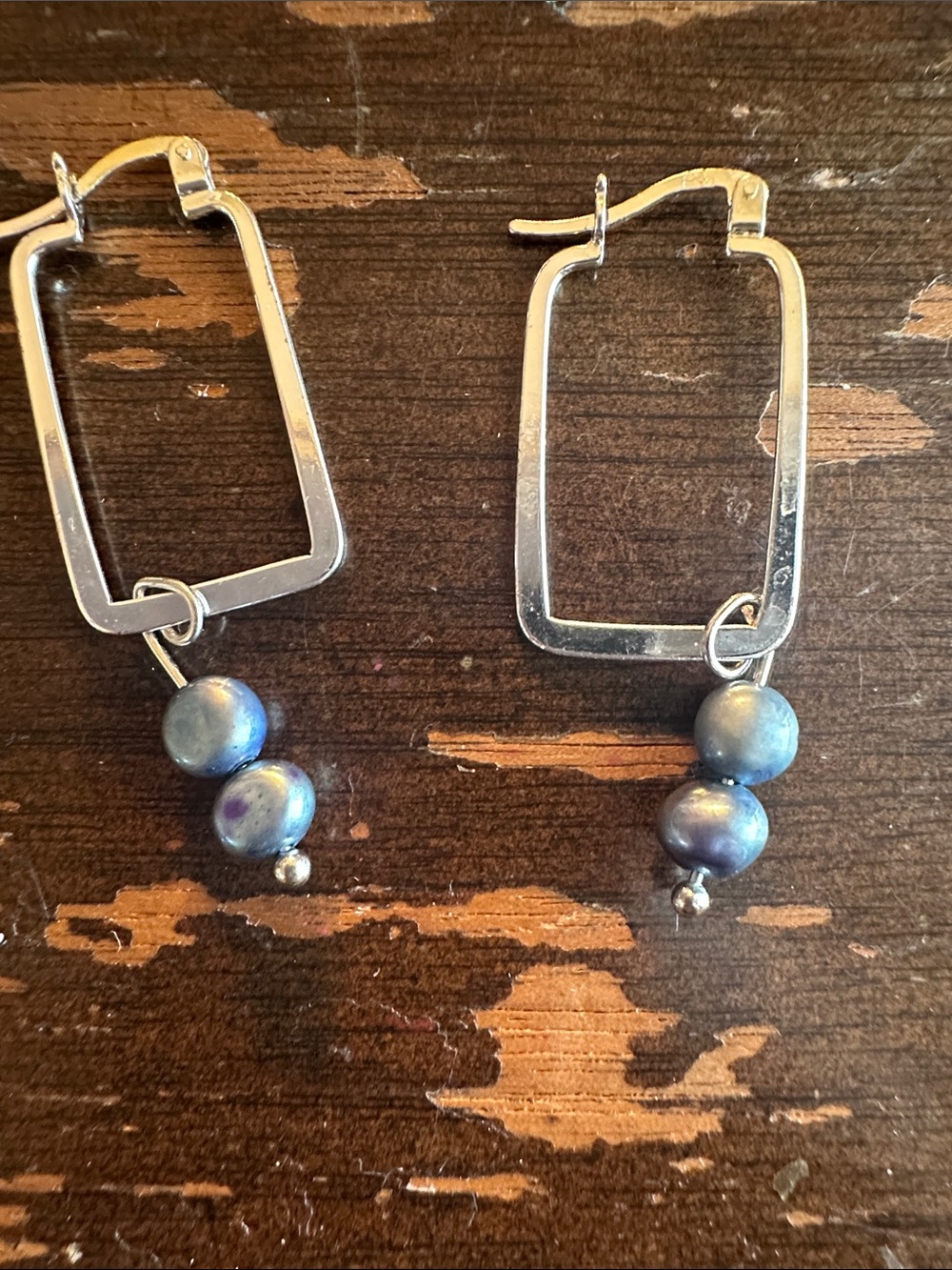 marked Sterling & real black pearl earrings